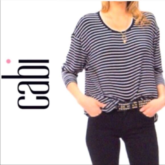 Cabi Crosswalk Tee #4005 Black White Stripe Scoop Neck Top Size Small - Picture 1 of 6